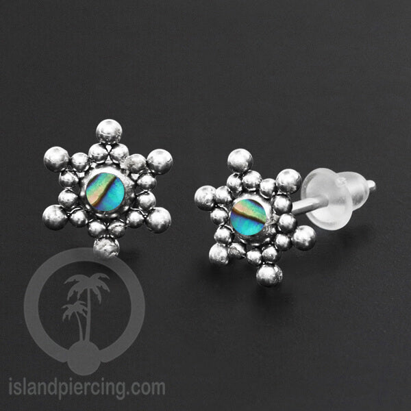 Anting Stud Stainless berisi Kerang Laut Paua warna Turquoise atau Epoxy hitam