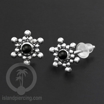 Anting Stud Stainless berisi Kerang Laut Paua warna Turquoise atau Epoxy hitam