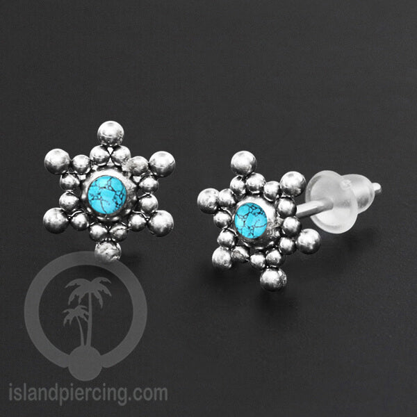 Anting Stud Stainless berisi Kerang Laut Paua warna Turquoise atau Epoxy hitam