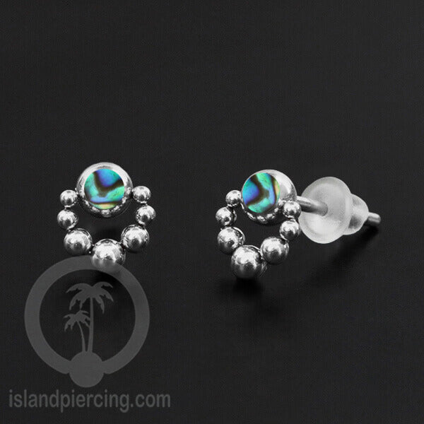Anting Stud Stainless berisi Kerang Laut Paua warna Turquoise atau Epoxy hitam