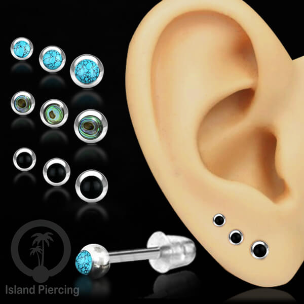 Anting Stud Stainless manis dekorasi Kerang Laut Paua warna Turquoise atau Epoxy hitam