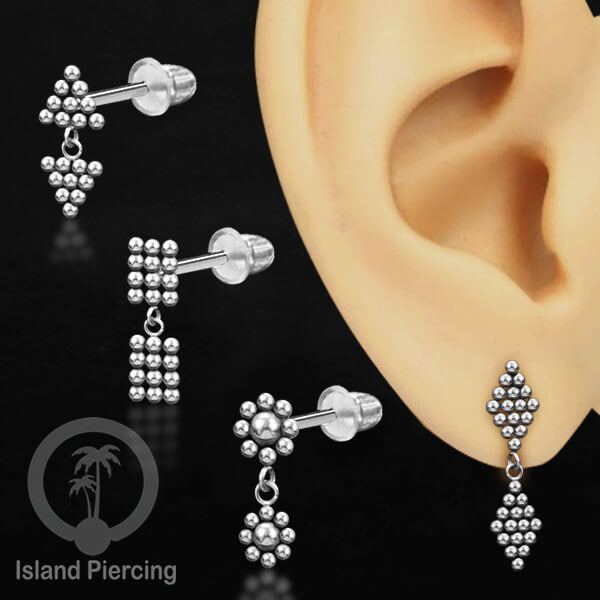 Anting Stud Stainless warna silver yang sambung dua biji