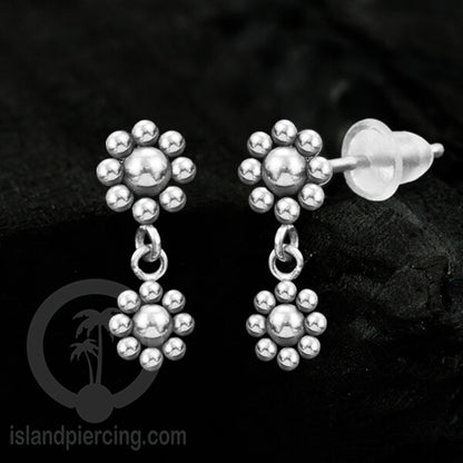 Anting Stud Stainless warna silver yang sambung dua biji