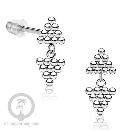 Anting Stud Stainless warna silver yang sambung dua biji
