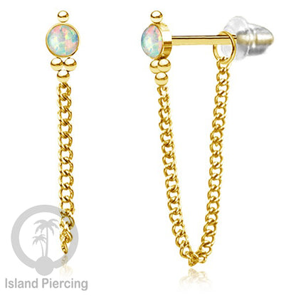 Anting Stud Stainless warna Gold dengan rantai dan variasi batu, 316L Steel Ear Studs with Stones