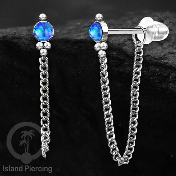 Anting Stud Stainless warna Silver dengan rantai dan variasi batu, 316L Steel Ear Studs with Stones