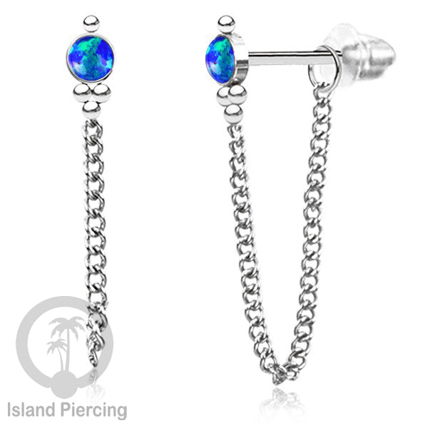 Anting Stud Stainless warna Silver dengan rantai dan variasi batu, 316L Steel Ear Studs with Stones