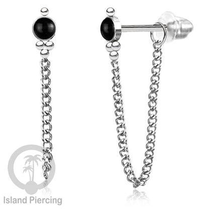 Anting Stud Stainless warna Silver dengan rantai dan variasi batu, 316L Steel Ear Studs with Stones