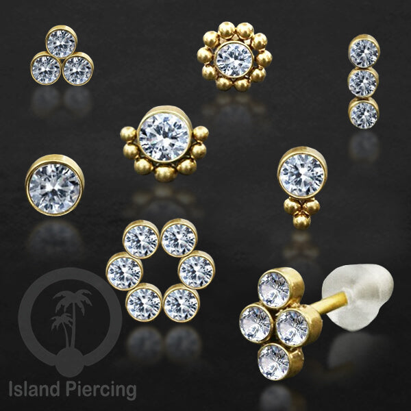 Anting Stud Stainless Earring warna gold dengan batu Kristal Zirconia