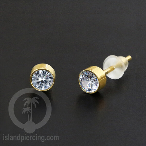 Anting Stud Stainless Earring warna gold dengan batu Kristal Zirconia