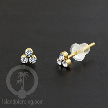 Anting Stud Stainless Earring warna gold dengan batu Kristal Zirconia