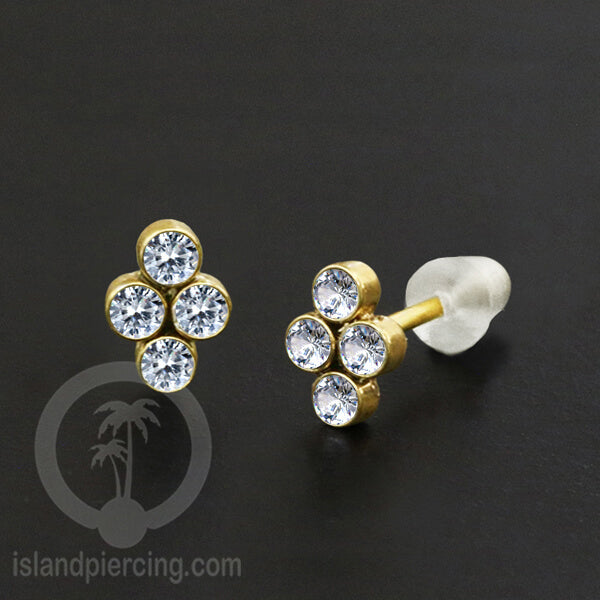 Anting Stud Stainless Earring warna gold dengan batu Kristal Zirconia