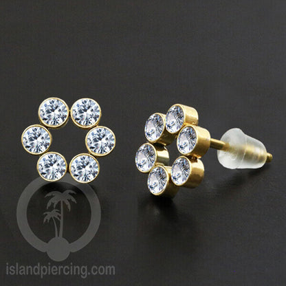 Anting Stud Stainless Earring warna gold dengan batu Kristal Zirconia