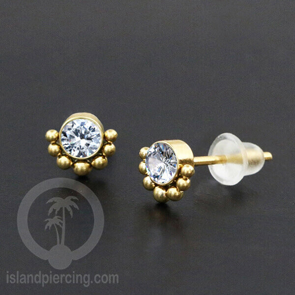 Anting Stud Stainless Earring warna gold dengan batu Kristal Zirconia