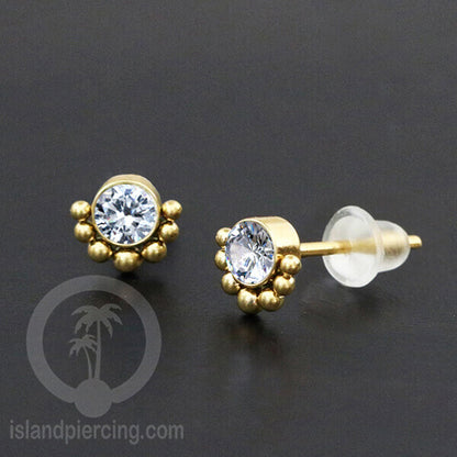 Anting Stud Stainless Earring warna gold dengan batu Kristal Zirconia