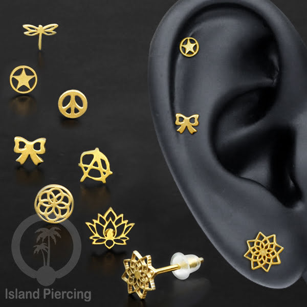 Anting Stud Stainless warna gold design yang cantik dengan banyak pilihan menarik