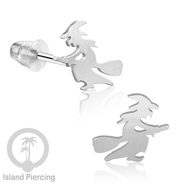 Anting Stud Stainless warna gold design serum Halloween model Tengkorak, Peti, Sihir