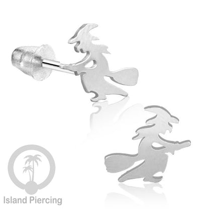 Anting Stud Stainless warna gold design serum Halloween model Tengkorak, Peti, Sihir