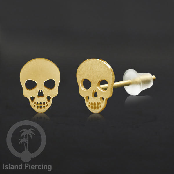 Anting Stud Stainless warna gold design serum Halloween model Tengkorak, Peti, Sihir