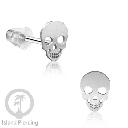 Anting Stud Stainless warna gold design serum Halloween model Tengkorak, Peti, Sihir