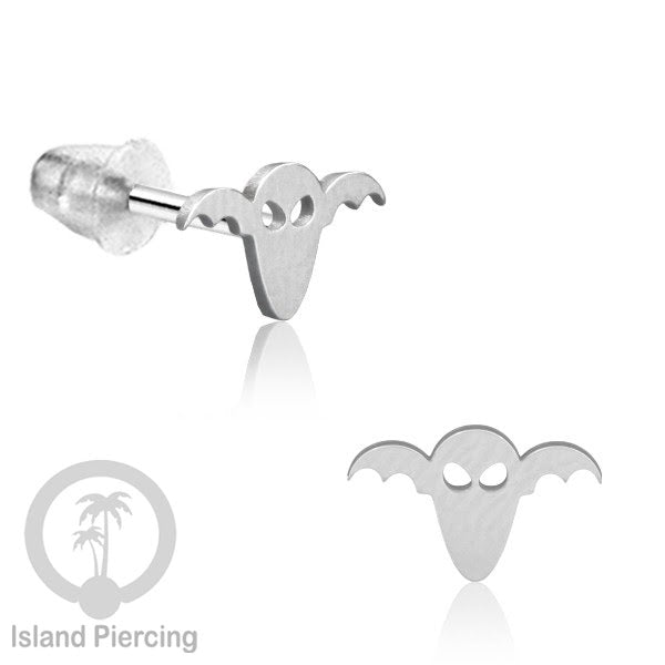 Anting Stud Stainless warna gold design serum Halloween model Tengkorak, Peti, Sihir