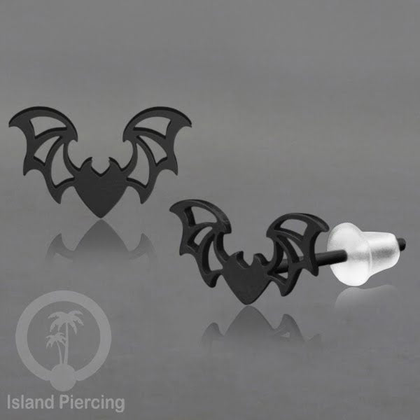 Anting Stud Stainless warna hitam design serum Halloween model Tengkorak, Peti, Sihir