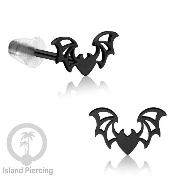 Anting Stud Stainless warna hitam design serum Halloween model Tengkorak, Peti, Sihir