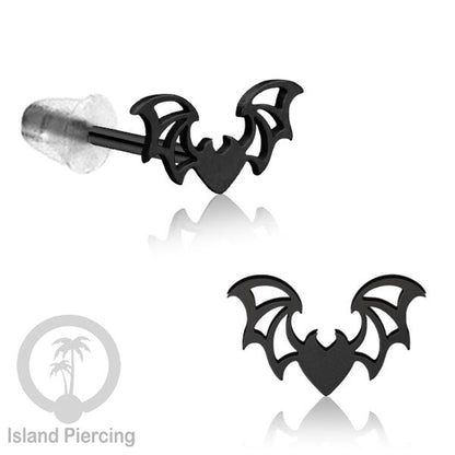 Anting Stud Stainless warna hitam design serum Halloween model Tengkorak, Peti, Sihir