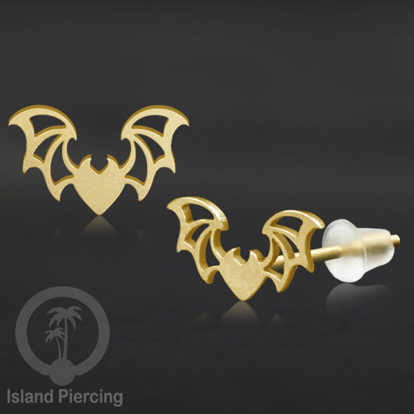 Anting Stud Stainless warna gold design serum Halloween model Tengkorak, Peti, Sihir