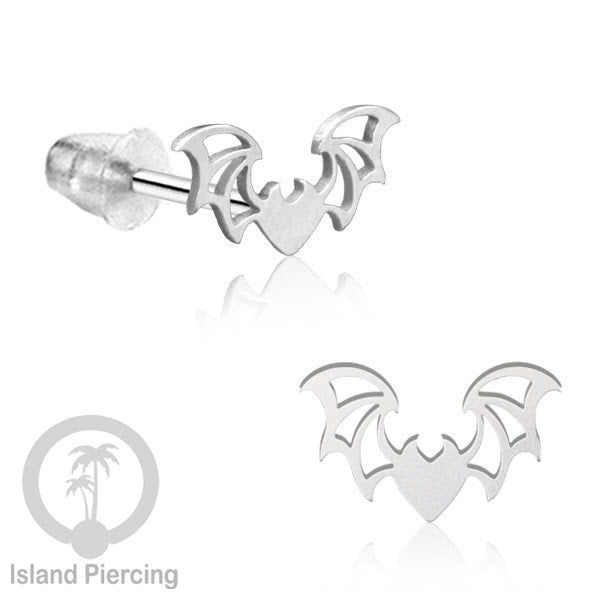 Anting Stud Stainless warna silver design serum Halloween model Tengkorak, Peti, Sihir