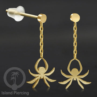 Anting Stud Stainless warna gold design serum Halloween model Tengkorak, Peti, Sihir