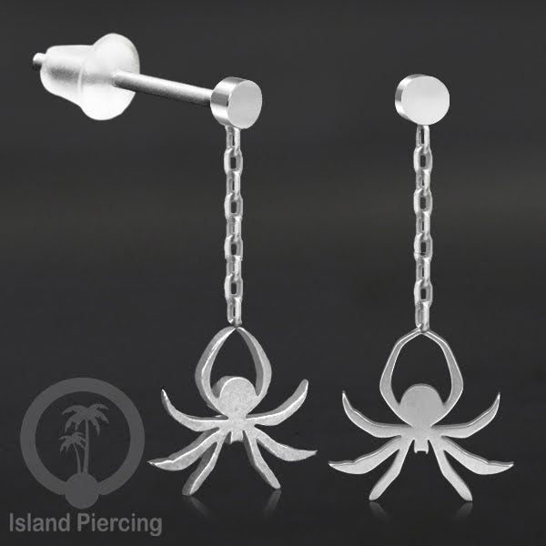 Anting Stud Stainless warna silver design serum Halloween model Tengkorak, Peti, Sihir