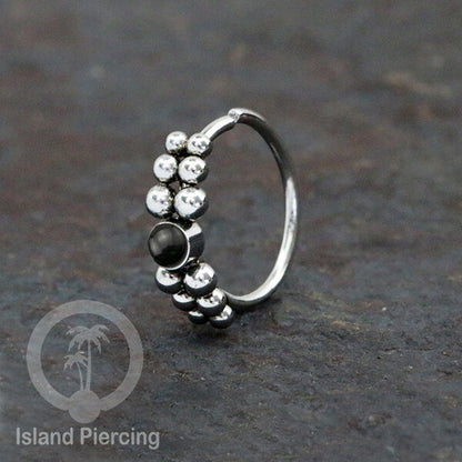 Nose Piercing Jewelry Perhiasan Hidung Nose Ring warna silver dekorasi Batu dan bola