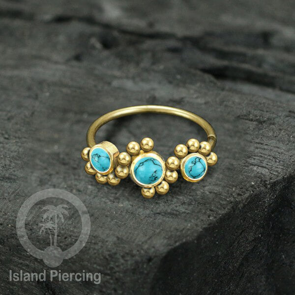 Nose Piercing Jewelry Perhiasan Hidung Nose Ring warna gold dekorasi 3 Batu