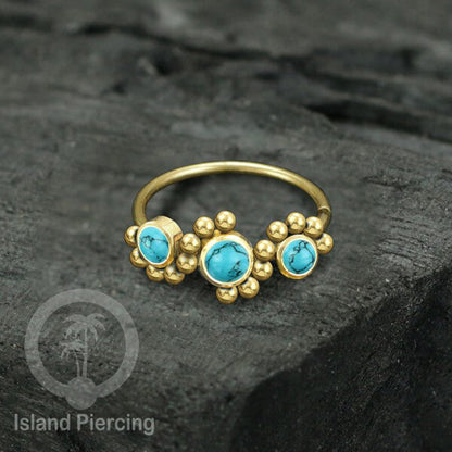 Nose Piercing Jewelry Perhiasan Hidung Nose Ring warna gold dekorasi 3 Batu