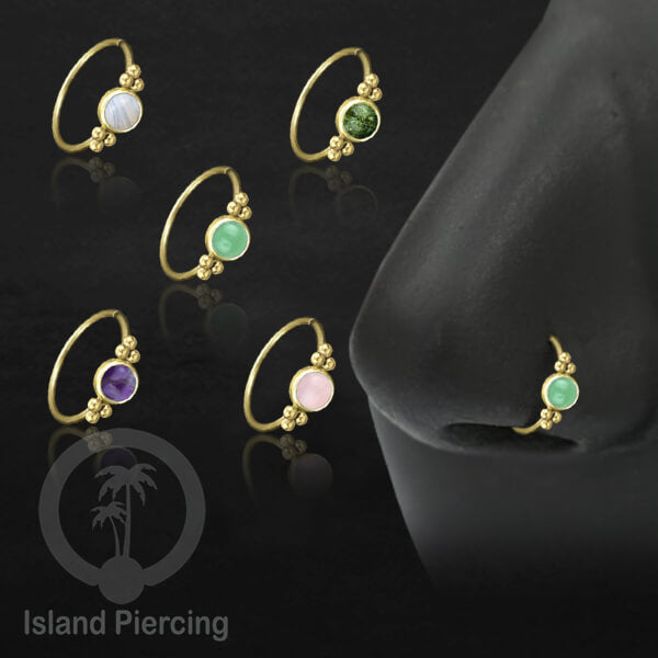 Nose Piercing Jewelry Perhiasan Hidung Nose Ring gold dengan Batu Asli