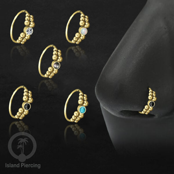 Nose Piercing Jewelry Perhiasan Hidung Nose Ring warna gold dekorasi Batu dan bola