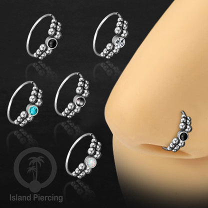 Nose Piercing Jewelry Perhiasan Hidung Nose Ring warna silver dekorasi Batu dan bola