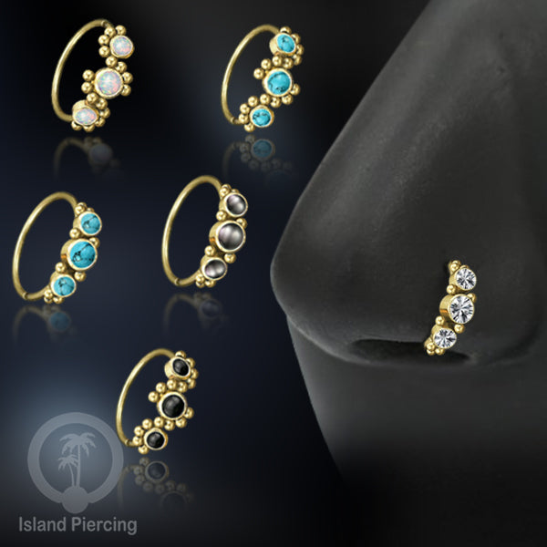 Nose Piercing Jewelry Perhiasan Hidung Nose Ring warna gold dekorasi 3 Batu