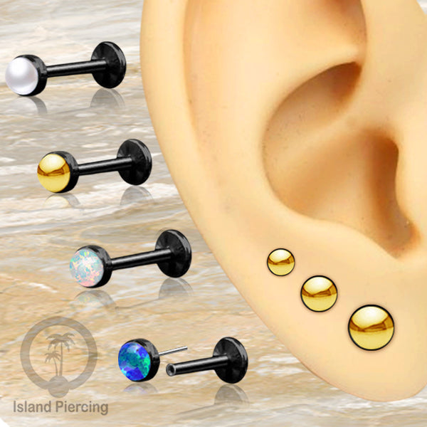 Tindik labret push system stainless, threadless piercing tragus dan helix warna hitam