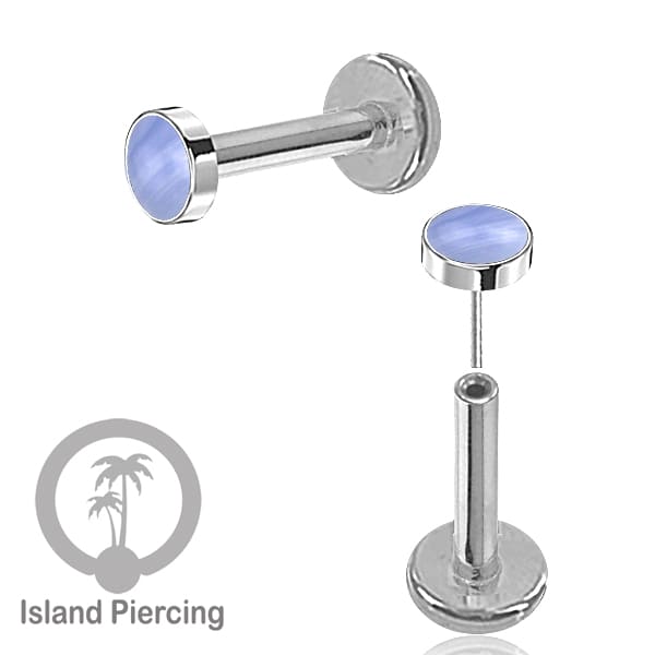 Tindik labret push system stainless, threadless piercing warna silver, batu asli pilihan besar