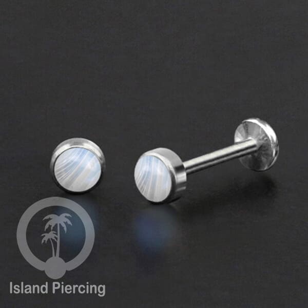Tindik labret push system stainless, threadless piercing warna silver, batu asli pilihan besar