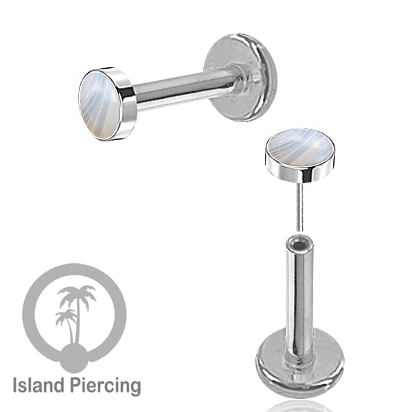 Tindik labret push system stainless, threadless piercing warna silver, batu asli pilihan besar