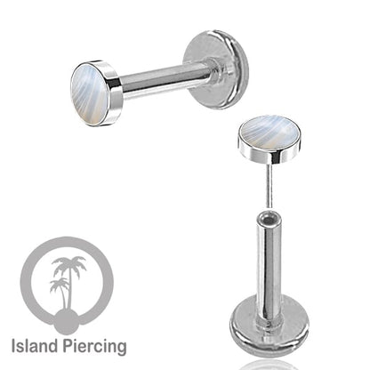 Tindik labret push system stainless, threadless piercing warna silver, batu asli pilihan besar
