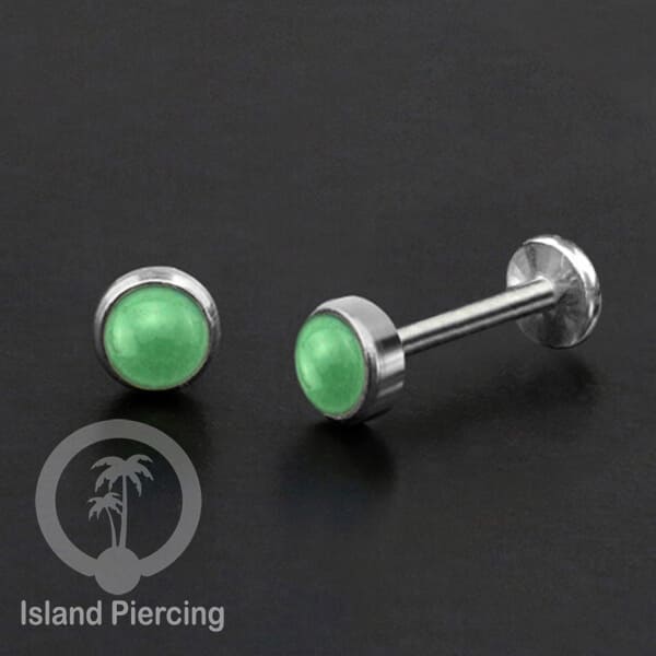 Tindik labret push system stainless, threadless piercing warna silver, batu asli pilihan besar