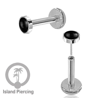 Tindik labret push system, threadless piercing warna silver dengan banyak variasi batu