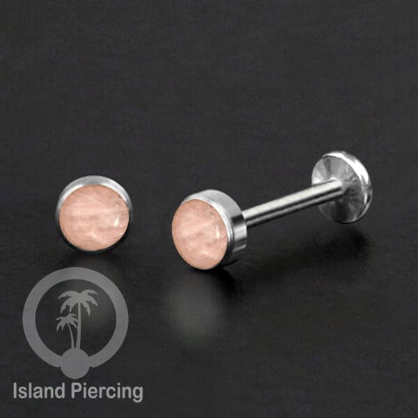 Tindik labret push system stainless, threadless piercing warna silver, batu asli pilihan besar
