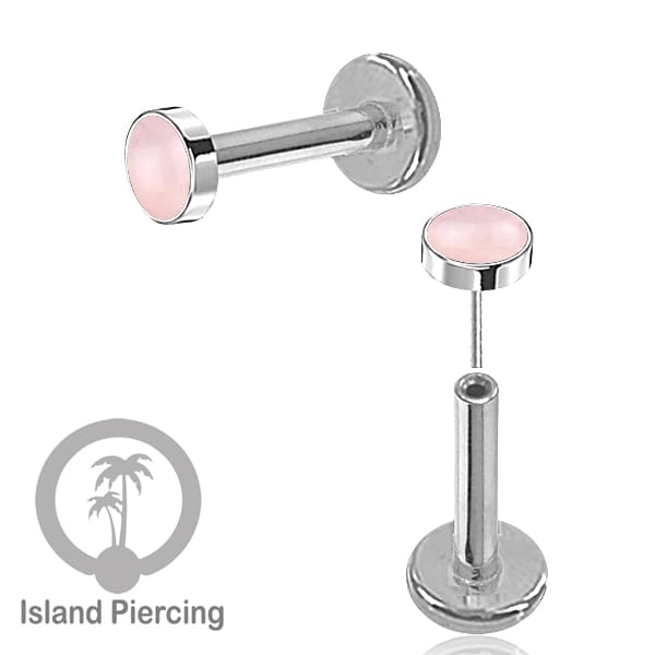 Tindik labret push system stainless, threadless piercing warna silver, batu asli pilihan besar