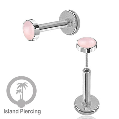 Tindik labret push system stainless, threadless piercing warna silver, batu asli pilihan besar