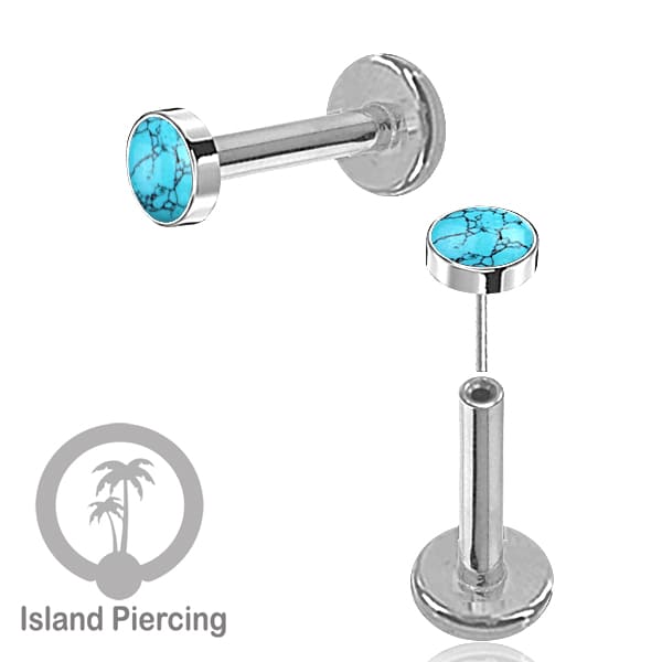 Tindik labret push system, threadless piercing warna silver dengan banyak variasi batu